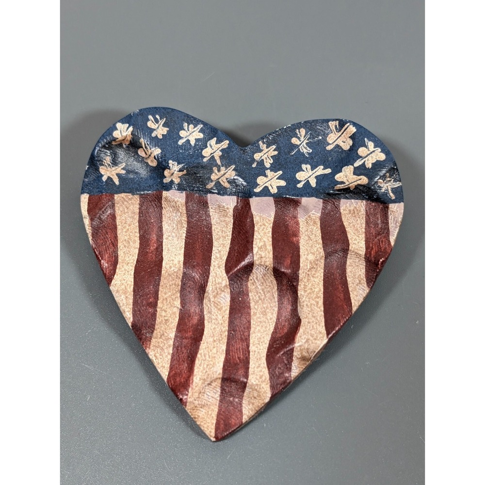 Vintage Country Style Americana American Flag Wavy Heart Pin Brooch